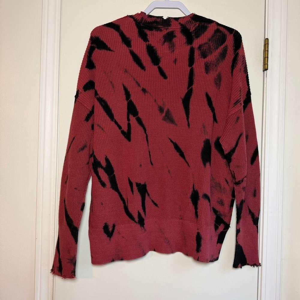 Pistola Red Black Tie Dye Knit Sweater Pullover Long Sleeve Crew Neck Pocket S - Picture 4 of 10